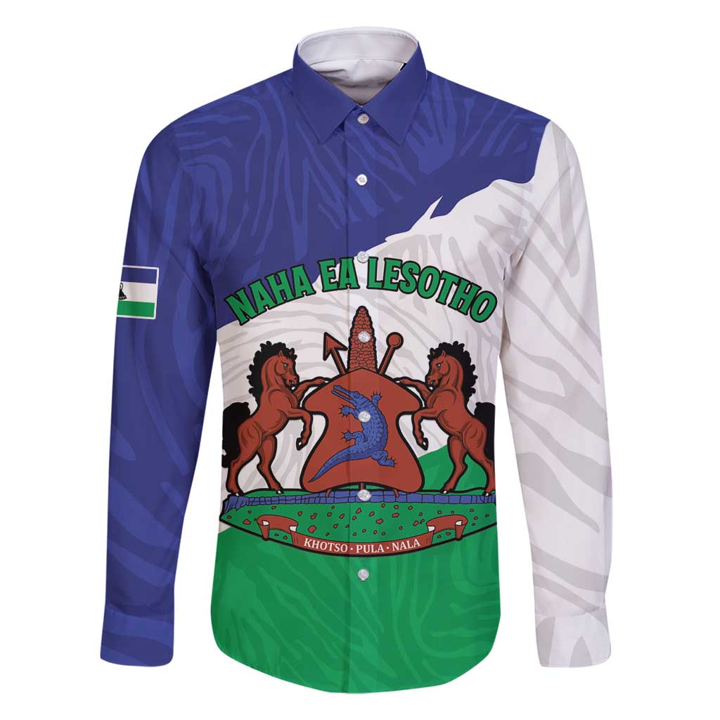 Personalised Lesotho Family Matching Long Sleeve Bodycon Dress and Hawaiian Shirt Coat Of Arms With Map