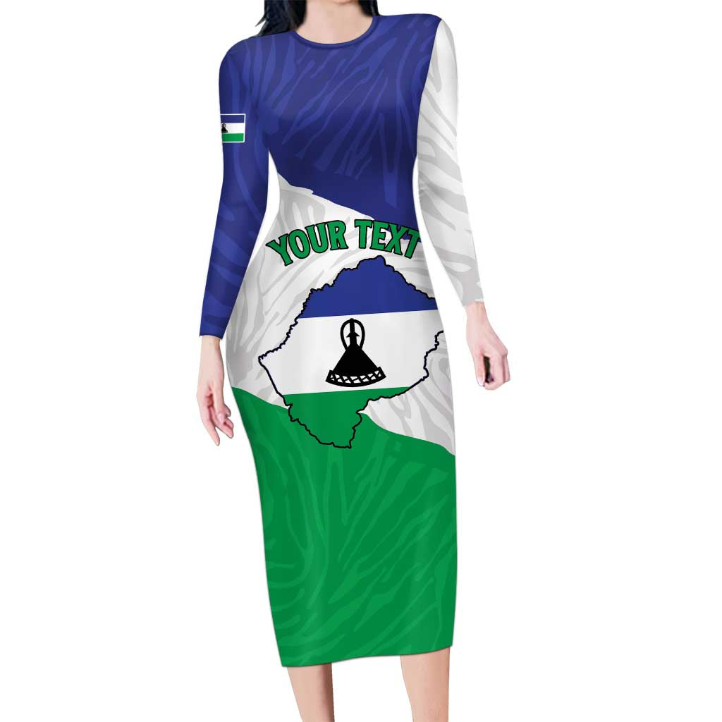 Personalised Lesotho Family Matching Long Sleeve Bodycon Dress and Hawaiian Shirt Coat Of Arms With Map