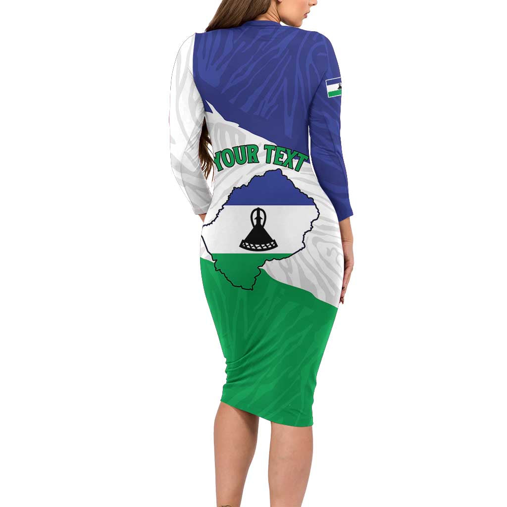 Personalised Lesotho Family Matching Long Sleeve Bodycon Dress and Hawaiian Shirt Coat Of Arms With Map