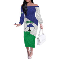 Personalised Lesotho Family Matching Off The Shoulder Long Sleeve Dress and Hawaiian Shirt Coat Of Arms With Map