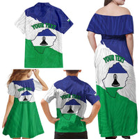 Personalised Lesotho Family Matching Off Shoulder Maxi Dress and Hawaiian Shirt Coat Of Arms With Map