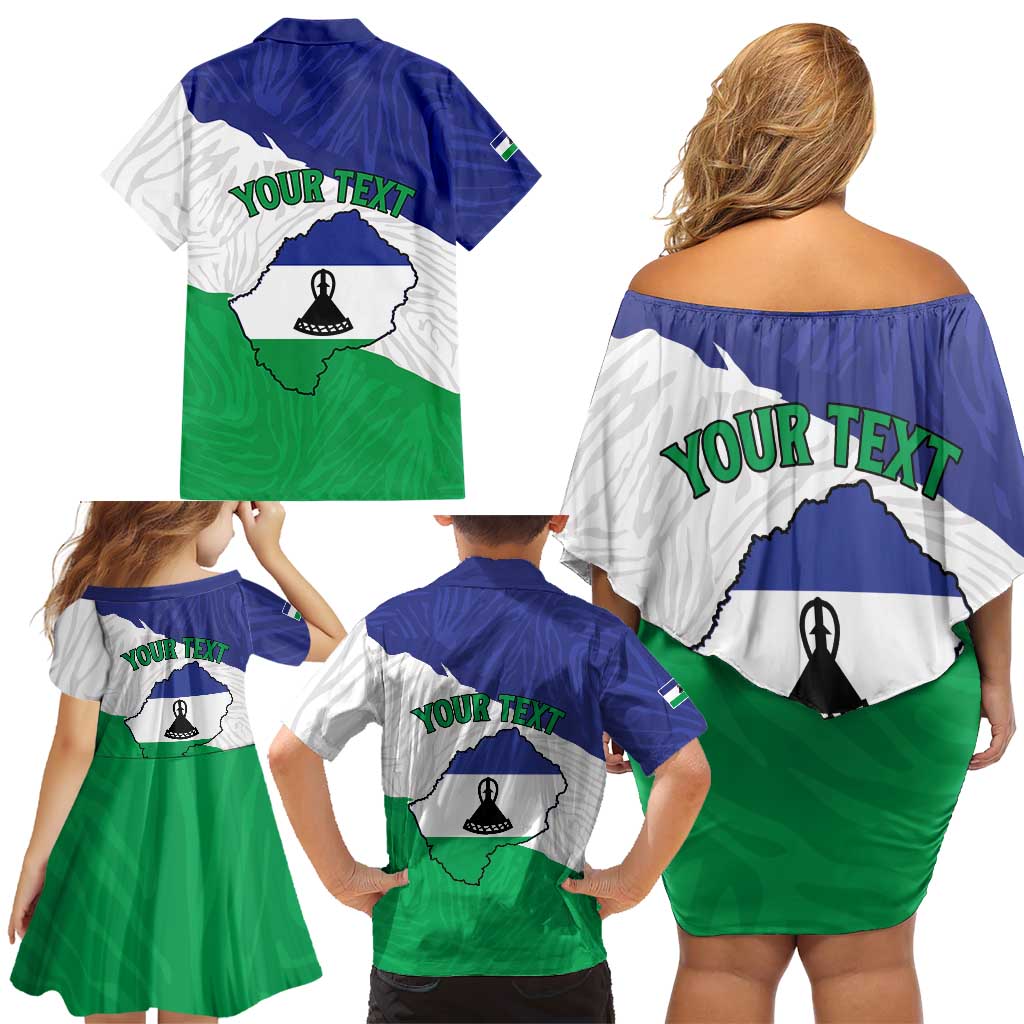 Personalised Lesotho Family Matching Off Shoulder Short Dress and Hawaiian Shirt Coat Of Arms With Map