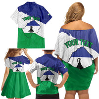 Personalised Lesotho Family Matching Off Shoulder Short Dress and Hawaiian Shirt Coat Of Arms With Map