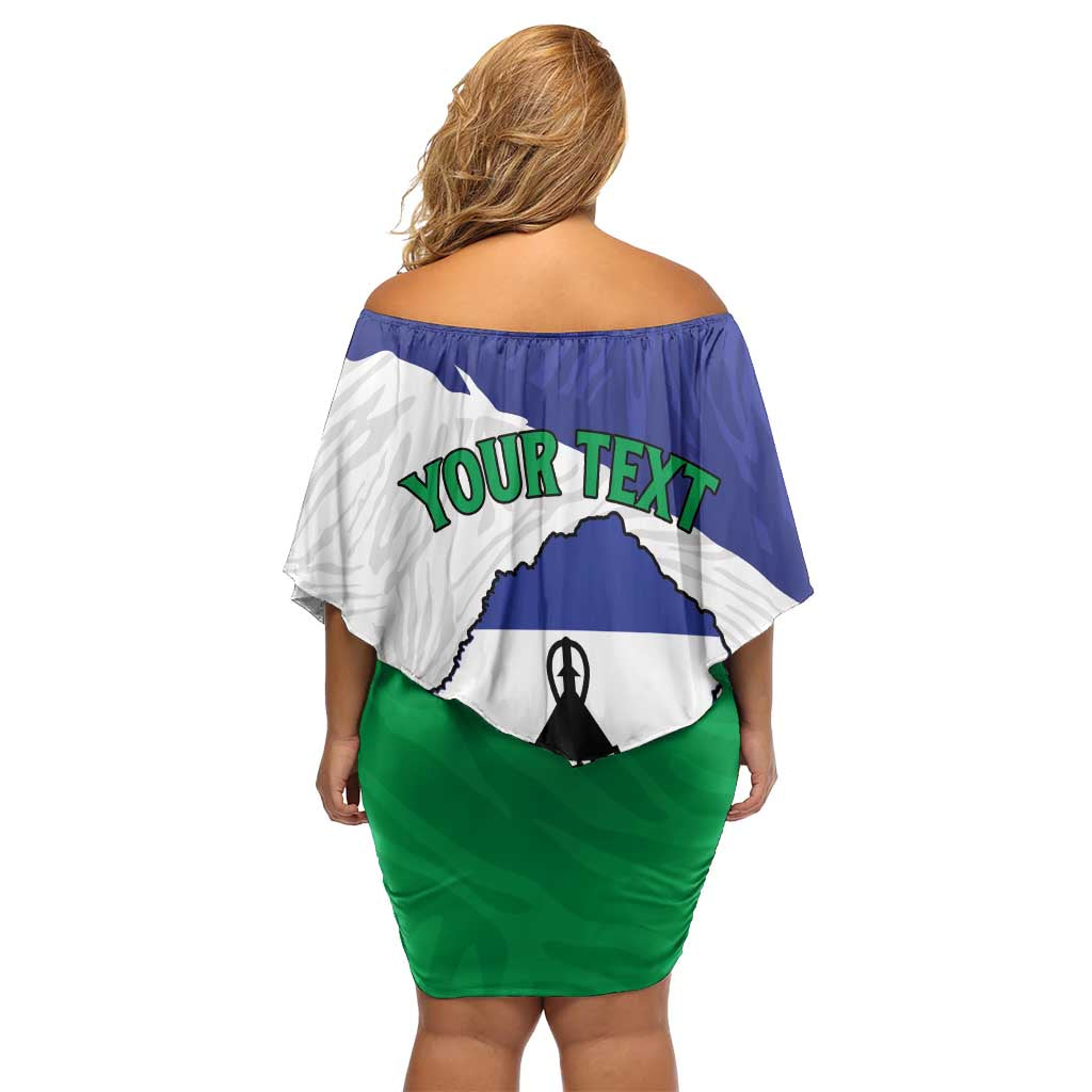 Personalised Lesotho Family Matching Off Shoulder Short Dress and Hawaiian Shirt Coat Of Arms With Map