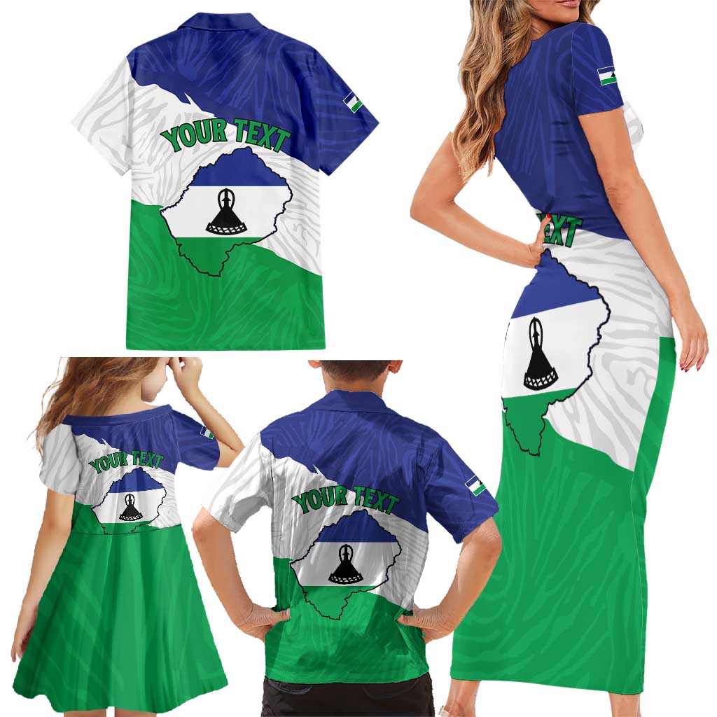 Personalised Lesotho Family Matching Short Sleeve Bodycon Dress and Hawaiian Shirt Coat Of Arms With Map