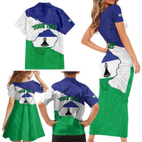 Personalised Lesotho Family Matching Short Sleeve Bodycon Dress and Hawaiian Shirt Coat Of Arms With Map