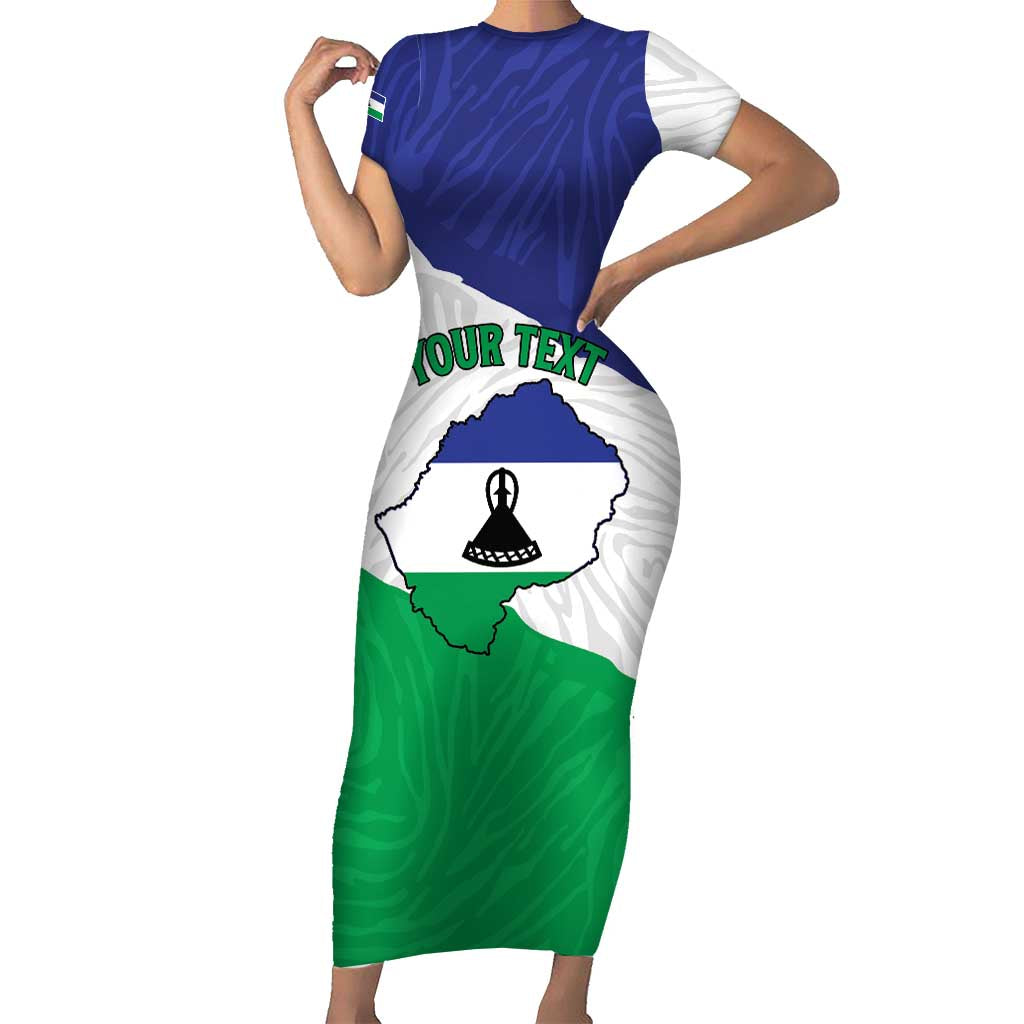 Personalised Lesotho Family Matching Short Sleeve Bodycon Dress and Hawaiian Shirt Coat Of Arms With Map
