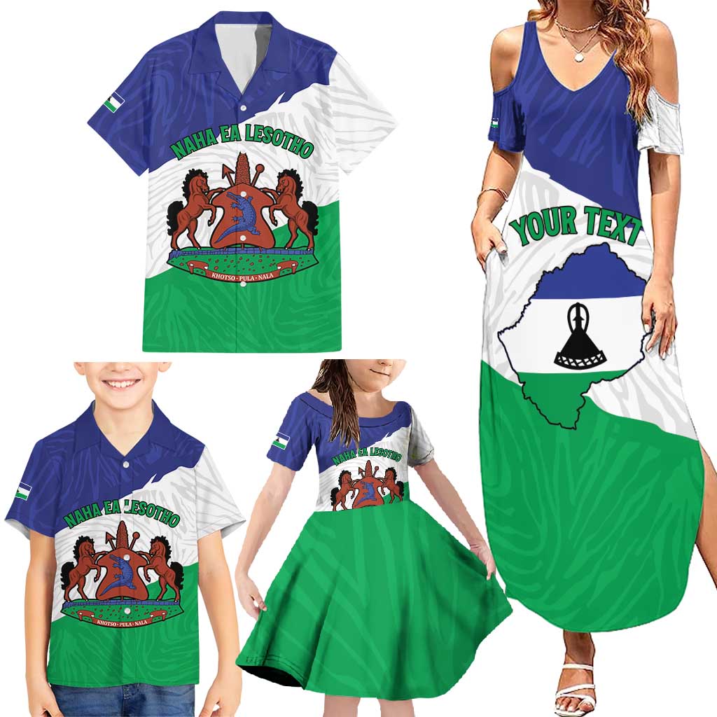 Personalised Lesotho Family Matching Summer Maxi Dress and Hawaiian Shirt Coat Of Arms With Map
