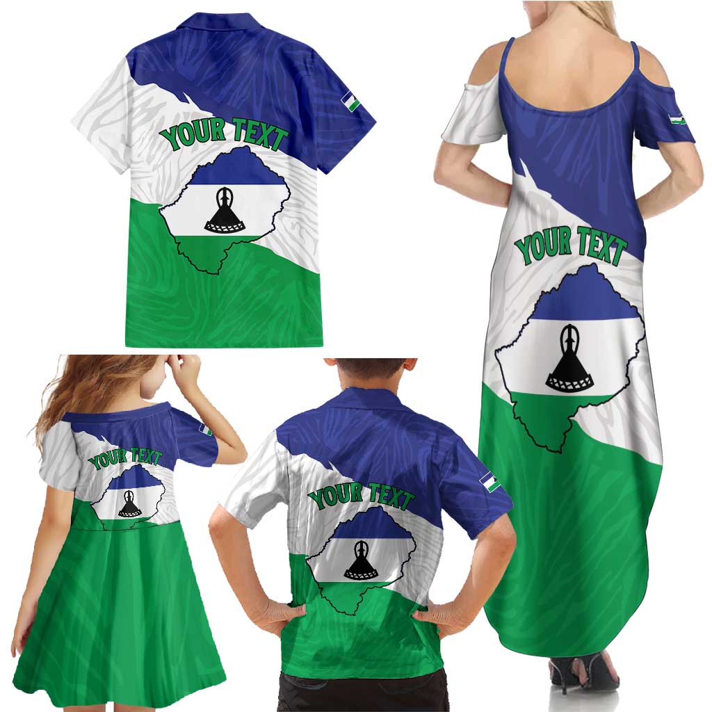 Personalised Lesotho Family Matching Summer Maxi Dress and Hawaiian Shirt Coat Of Arms With Map