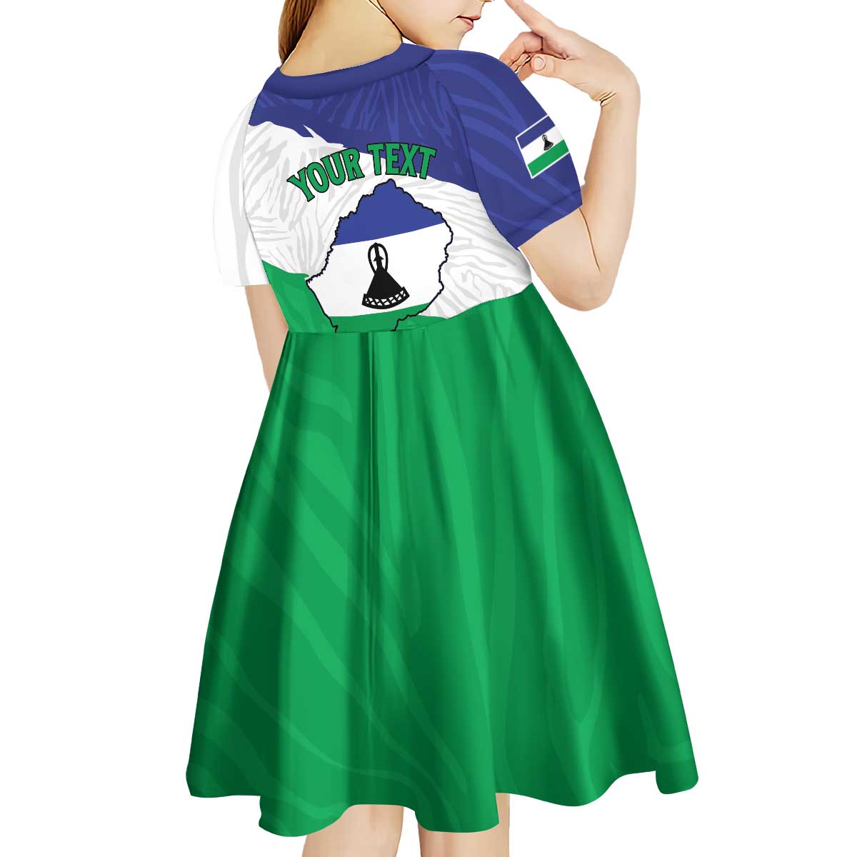 Personalised Lesotho Kid Short Sleeve Dress Coat Of Arms With Map