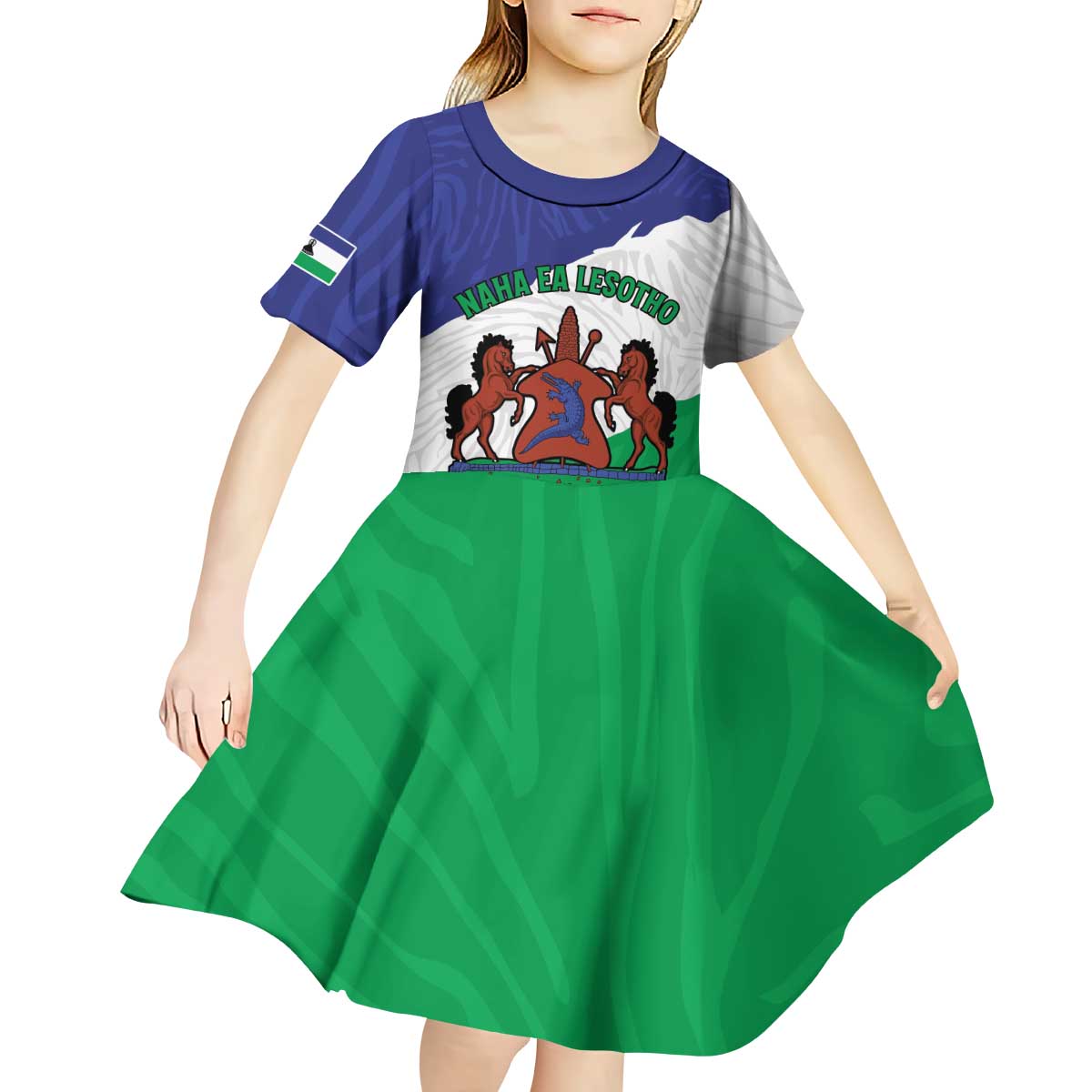Personalised Lesotho Kid Short Sleeve Dress Coat Of Arms With Map