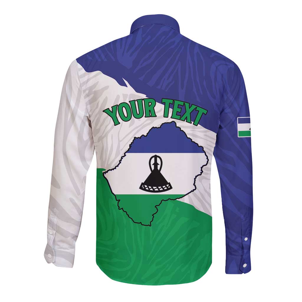 Personalised Lesotho Long Sleeve Button Shirt Coat Of Arms With Map