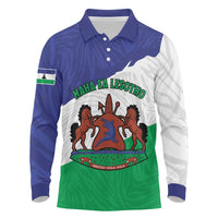 Personalised Lesotho Long Sleeve Polo Shirt Coat Of Arms With Map