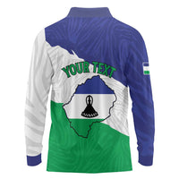 Personalised Lesotho Long Sleeve Polo Shirt Coat Of Arms With Map