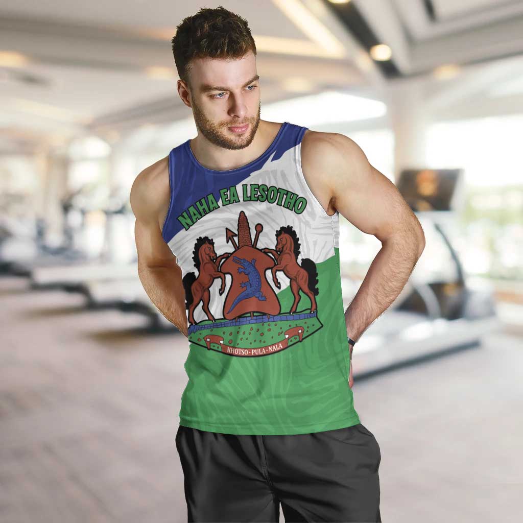 Personalised Lesotho Men Tank Top Coat Of Arms With Map