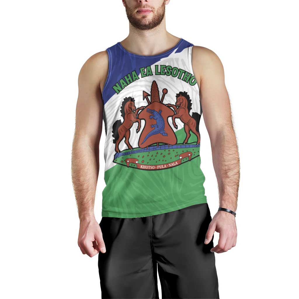 Personalised Lesotho Men Tank Top Coat Of Arms With Map