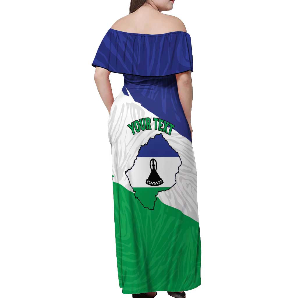 Personalised Lesotho Off Shoulder Maxi Dress Coat Of Arms With Map