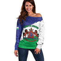 Personalised Lesotho Off Shoulder Sweater Coat Of Arms With Map