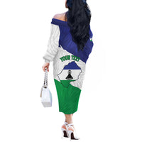 Personalised Lesotho Off The Shoulder Long Sleeve Dress Coat Of Arms With Map