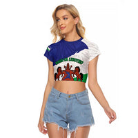 Personalised Lesotho Raglan Cropped T Shirt Coat Of Arms With Map
