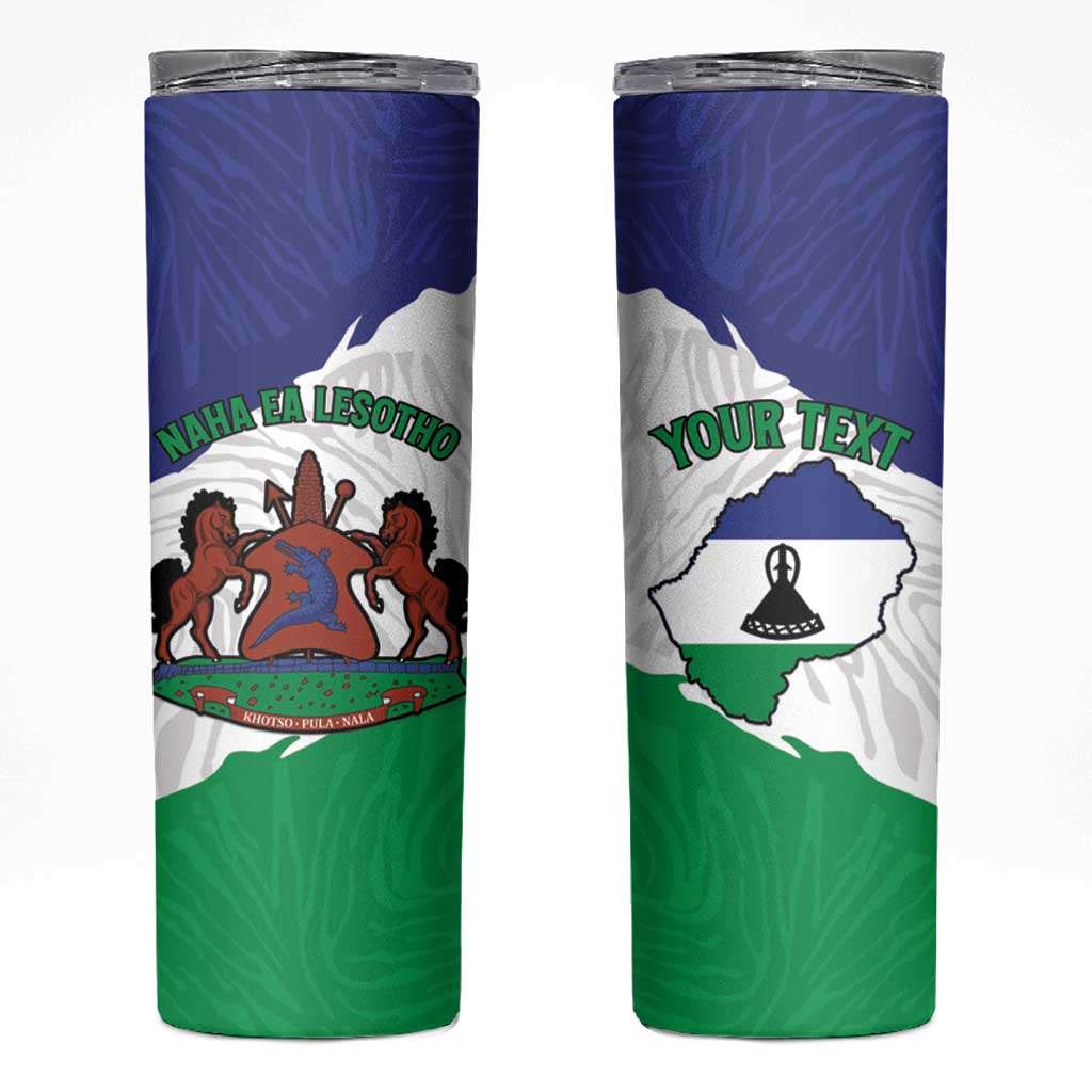Personalised Lesotho Skinny Tumbler Coat Of Arms With Map