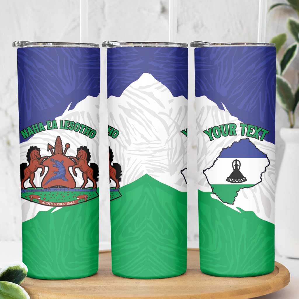 Personalised Lesotho Skinny Tumbler Coat Of Arms With Map