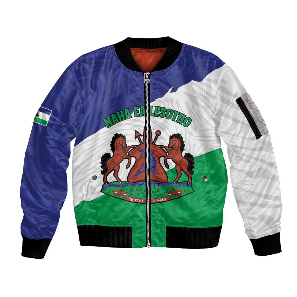 Personalised Lesotho Sleeve Zip Bomber Jacket Coat Of Arms With Map