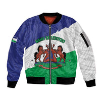 Personalised Lesotho Sleeve Zip Bomber Jacket Coat Of Arms With Map