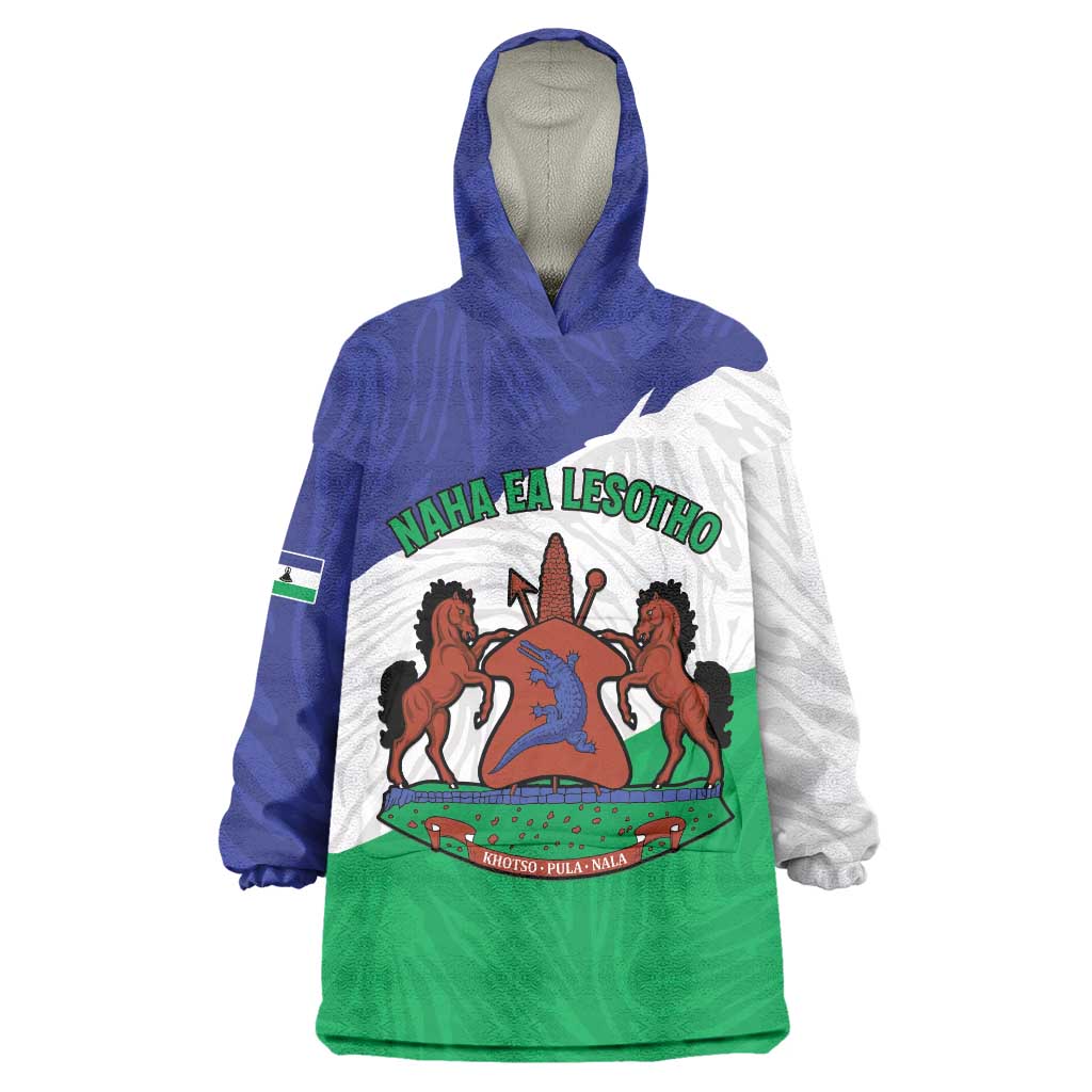 Personalised Lesotho Wearable Blanket Hoodie Coat Of Arms With Map