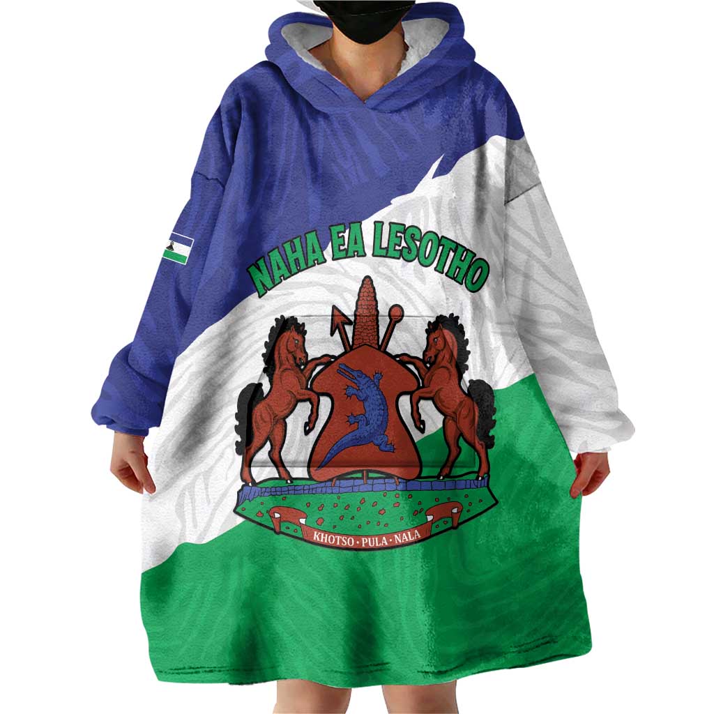 Personalised Lesotho Wearable Blanket Hoodie Coat Of Arms With Map