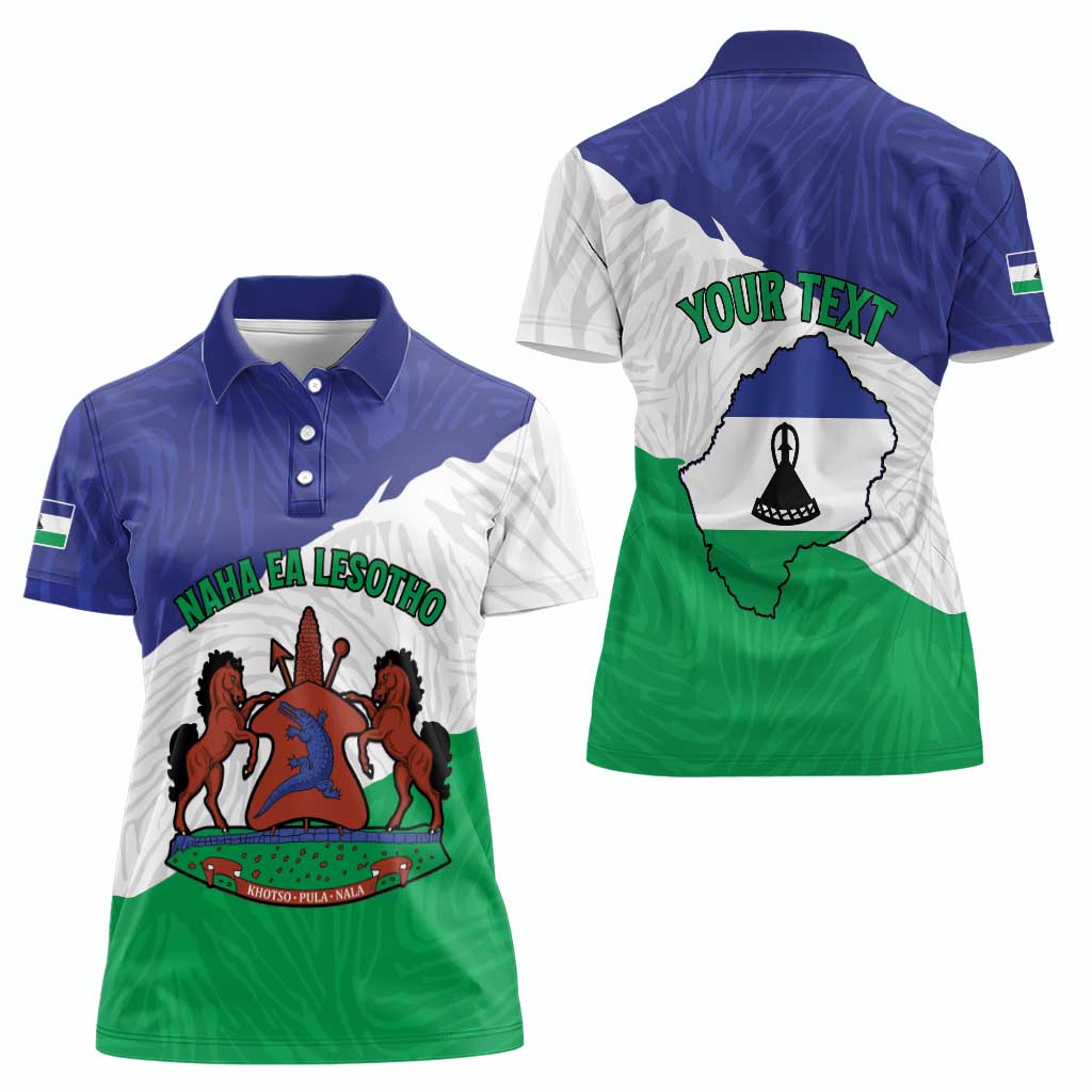 Personalised Lesotho Women Polo Shirt Coat Of Arms With Map