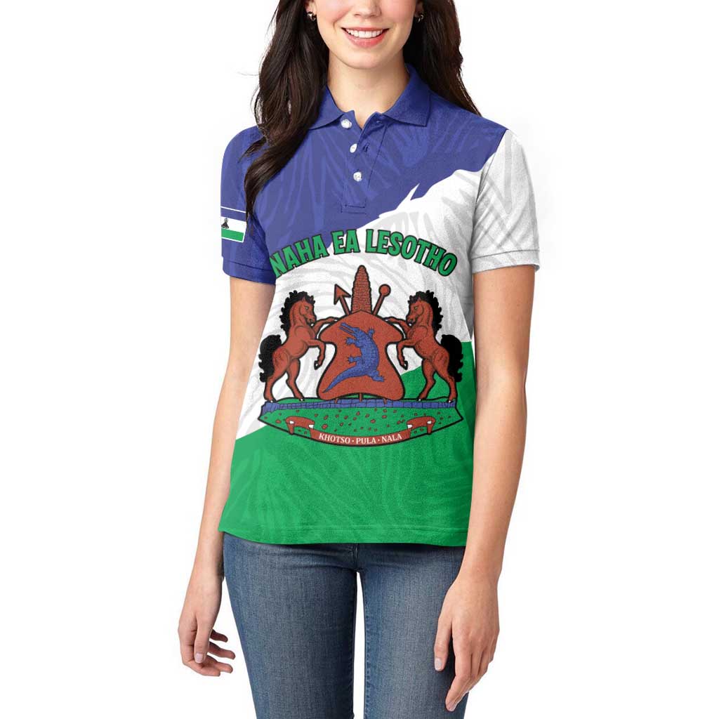 Personalised Lesotho Women Polo Shirt Coat Of Arms With Map