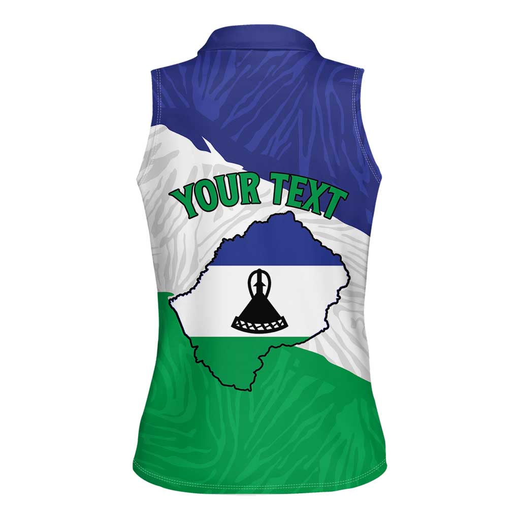 Personalised Lesotho Women Sleeveless Polo Shirt Coat Of Arms With Map