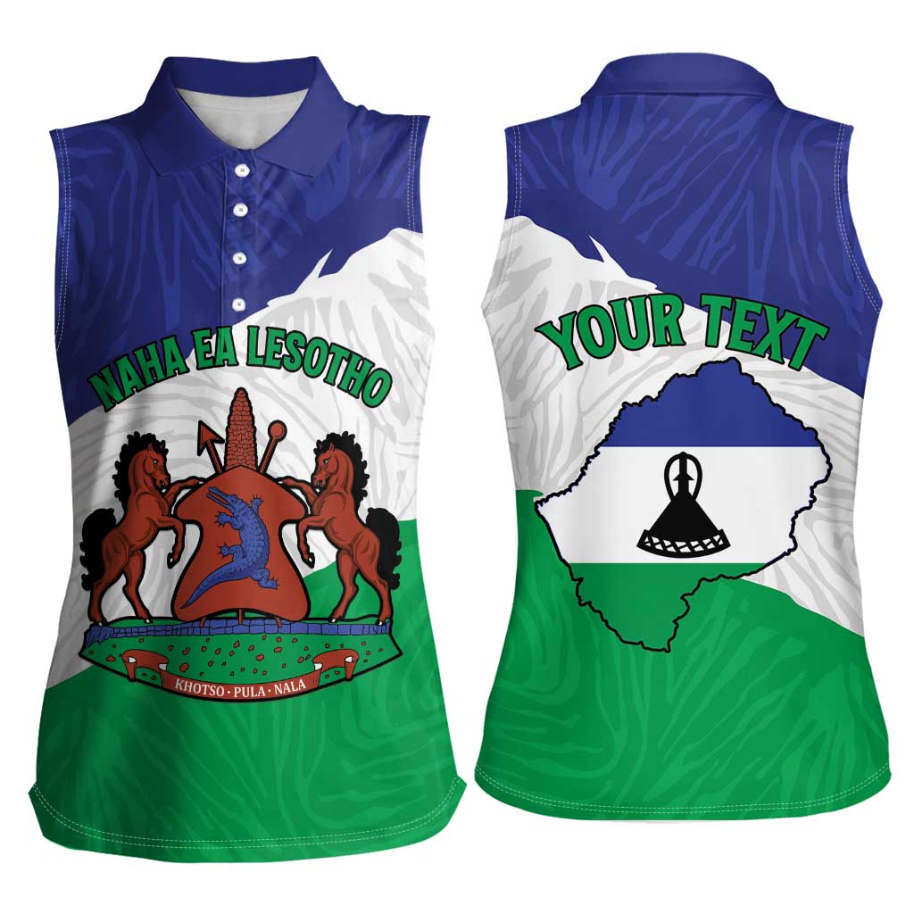 Personalised Lesotho Women Sleeveless Polo Shirt Coat Of Arms With Map