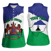 Personalised Lesotho Women Sleeveless Polo Shirt Coat Of Arms With Map