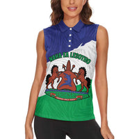 Personalised Lesotho Women Sleeveless Polo Shirt Coat Of Arms With Map