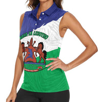 Personalised Lesotho Women Sleeveless Polo Shirt Coat Of Arms With Map