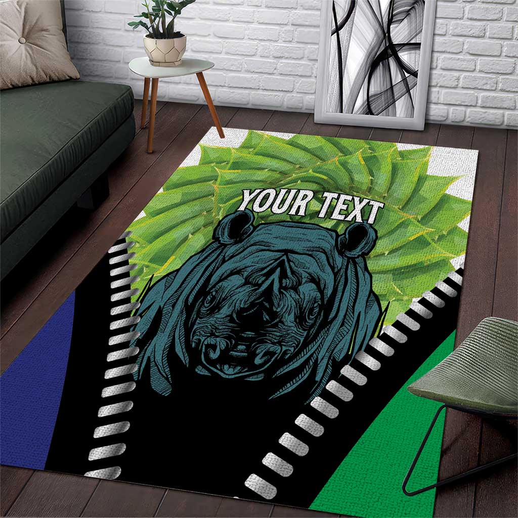 Personalised Lesotho Black Rhinoceros Area Rug With Aloe Polyphylla