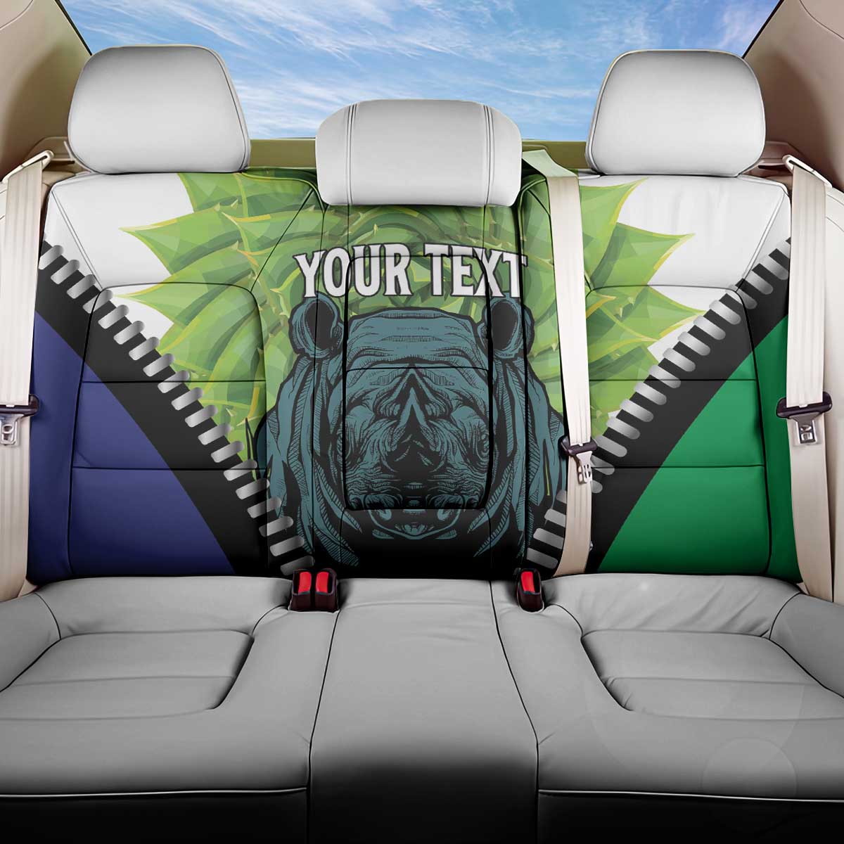Personalised Lesotho Black Rhinoceros Back Car Seat Cover With Aloe Polyphylla