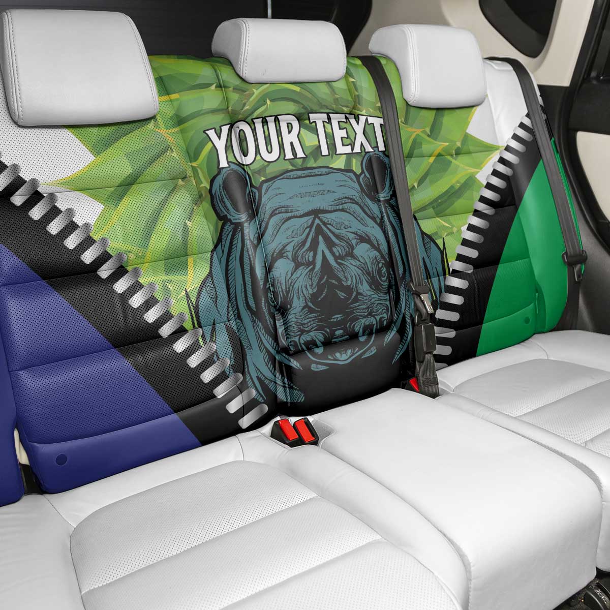 Personalised Lesotho Black Rhinoceros Back Car Seat Cover With Aloe Polyphylla