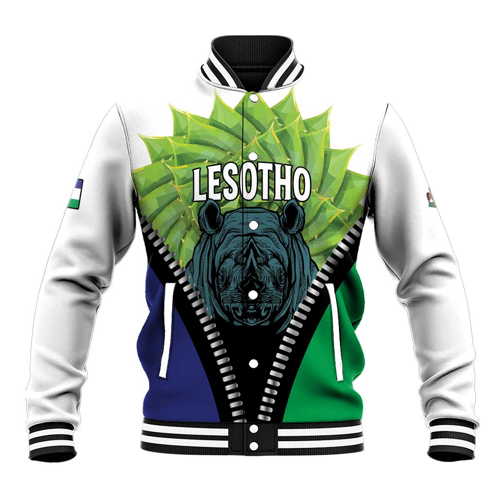 Personalised Lesotho Black Rhinoceros Baseball Jacket With Aloe Polyphylla