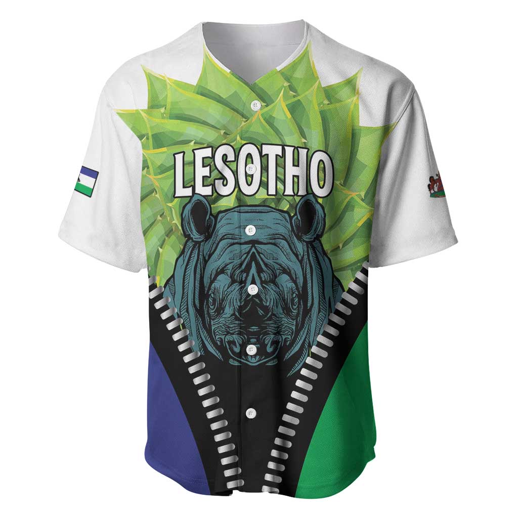 Personalised Lesotho Black Rhinoceros Baseball Jersey With Aloe Polyphylla