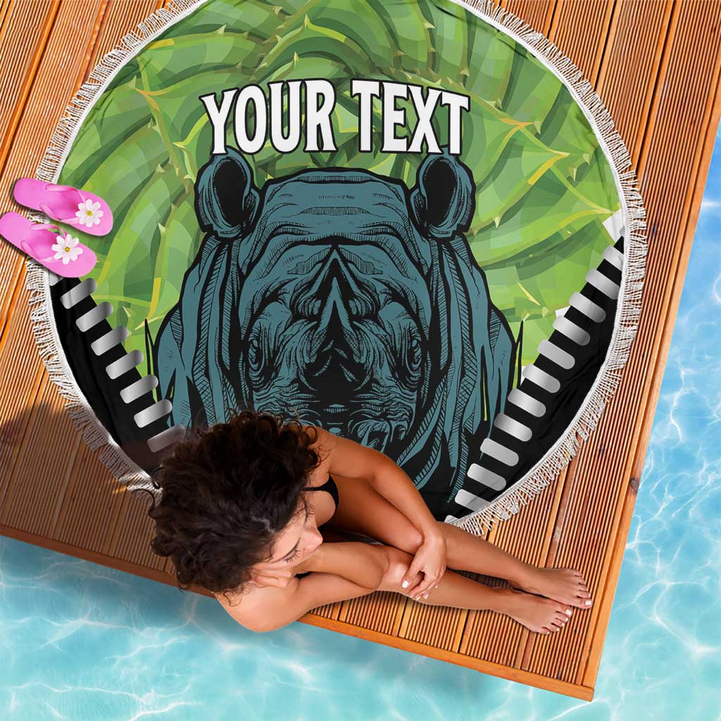 Personalised Lesotho Black Rhinoceros Beach Blanket With Aloe Polyphylla