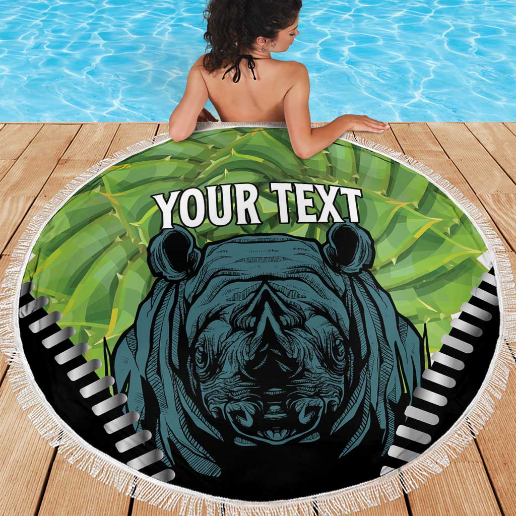 Personalised Lesotho Black Rhinoceros Beach Blanket With Aloe Polyphylla