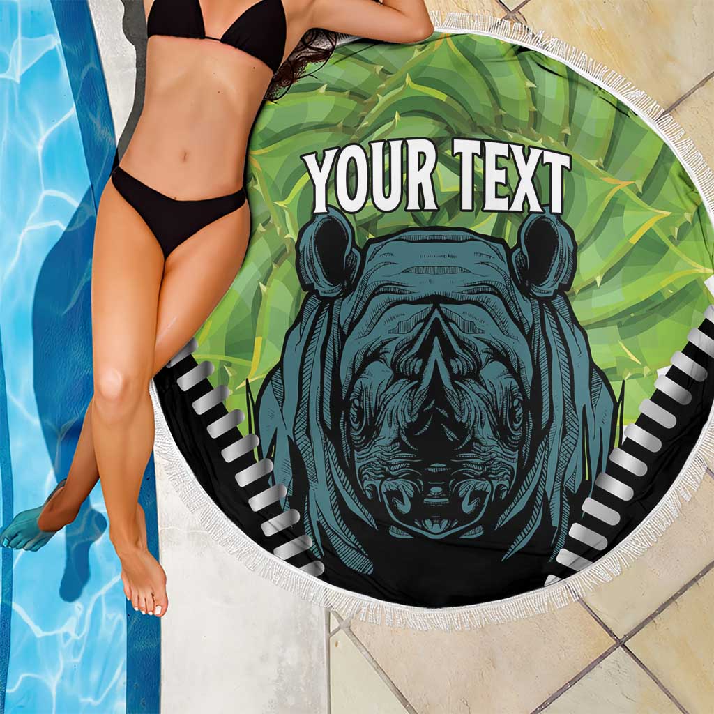 Personalised Lesotho Black Rhinoceros Beach Blanket With Aloe Polyphylla