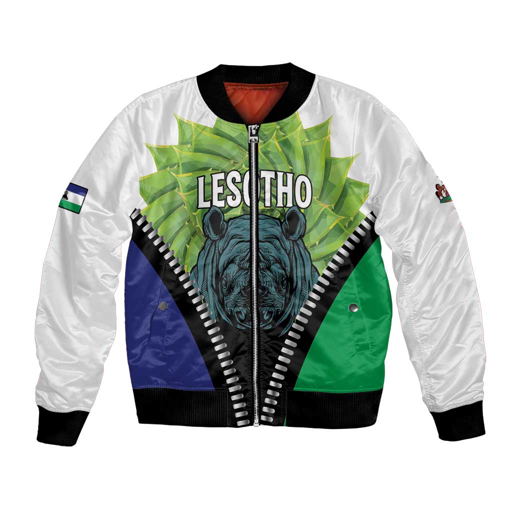 Personalised Lesotho Black Rhinoceros Bomber Jacket With Aloe Polyphylla
