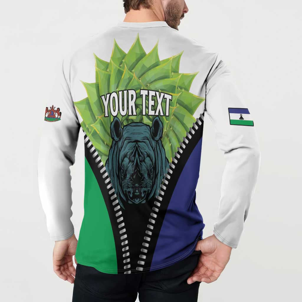 Personalised Lesotho Black Rhinoceros Button Sweatshirt With Aloe Polyphylla