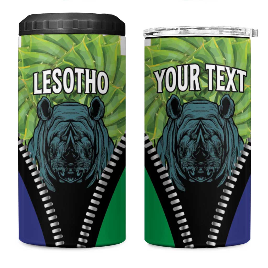 Personalised Lesotho Black Rhinoceros 4 in 1 Can Cooler Tumbler With Aloe Polyphylla