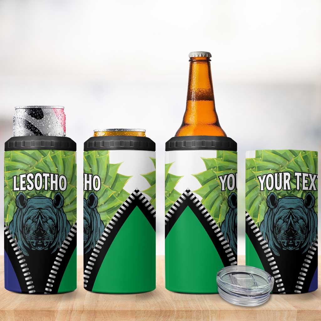Personalised Lesotho Black Rhinoceros 4 in 1 Can Cooler Tumbler With Aloe Polyphylla