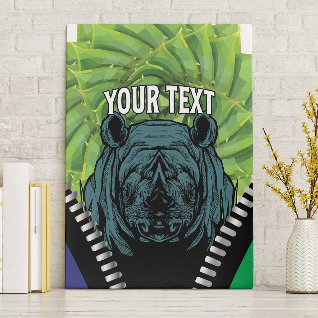 Personalised Lesotho Black Rhinoceros Canvas Wall Art With Aloe Polyphylla